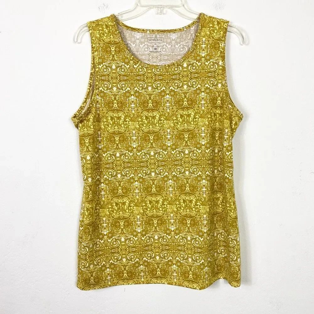 Athleta Yellow Gold Pattern Athletic Tank Top Size XL